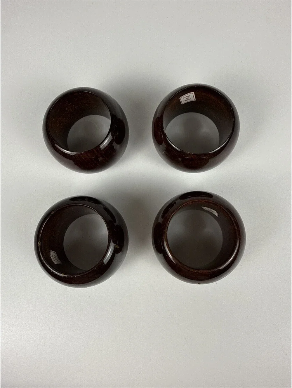 Set of 4 Vintage Faux Tortoiseshell Lucite Napkin Rings Acrylic MCM Round